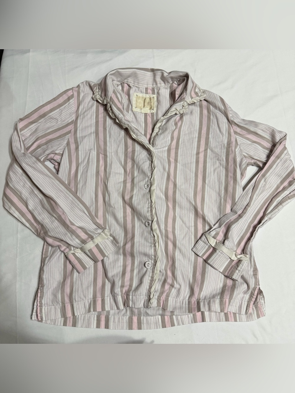Vintage Victoria's Secret Striped Pajama Top Silk Trim Size Small Y2K